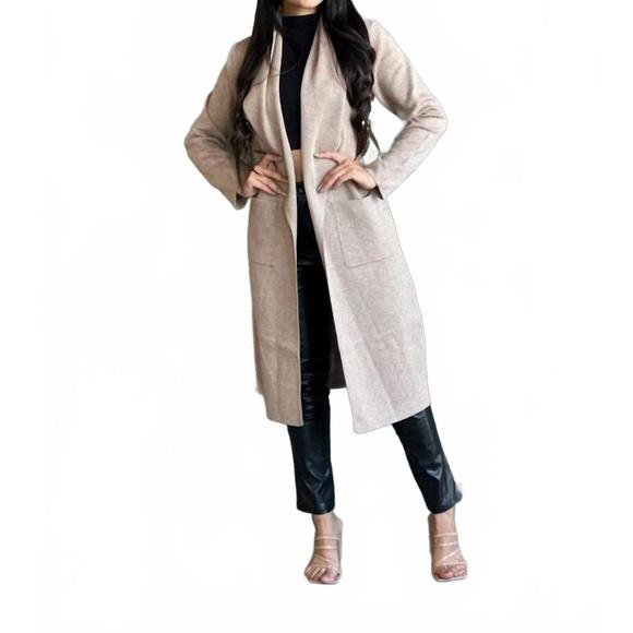 NEW A.C.G. LOS ANGELES long sleeve & pockets loose fit solid cardigan in beige - Picture 1 of 3